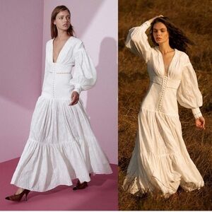 ACLER Hender Eyelet Cotton Statement Sleeve Maxi Dress Ivory White